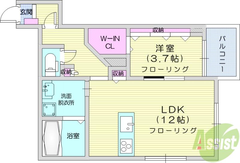 TIME OFF 薬師堂(1LDK/1階)の間取り写真