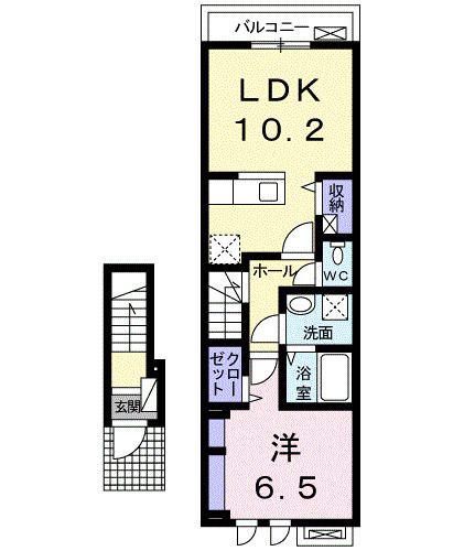 CASA DOMANI I(1LDK/2階)の間取り写真