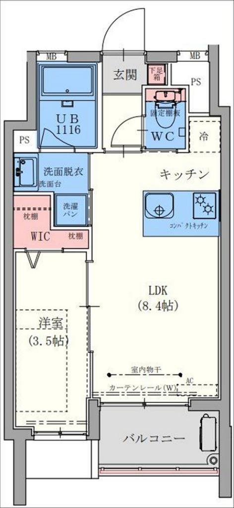 鹿児島市電谷山線 上塩屋駅 徒歩2分 4階建 築2年(1LDK/3階)の間取り写真