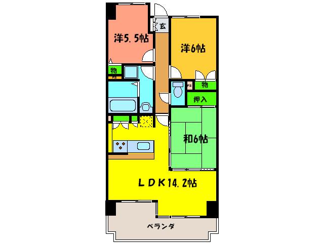 サザンパ-クA棟(3LDK/8階)の間取り写真