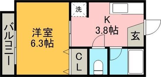 プラージュ六名(1K/2階)の間取り写真