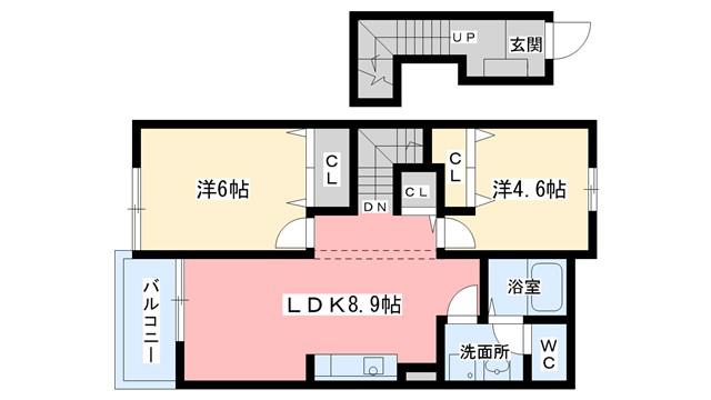 フォンテーヌN-II(2LDK/2階)の間取り写真