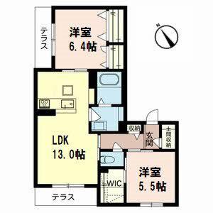 グランド・ソレイユB棟(2LDK/1階)の間取り写真
