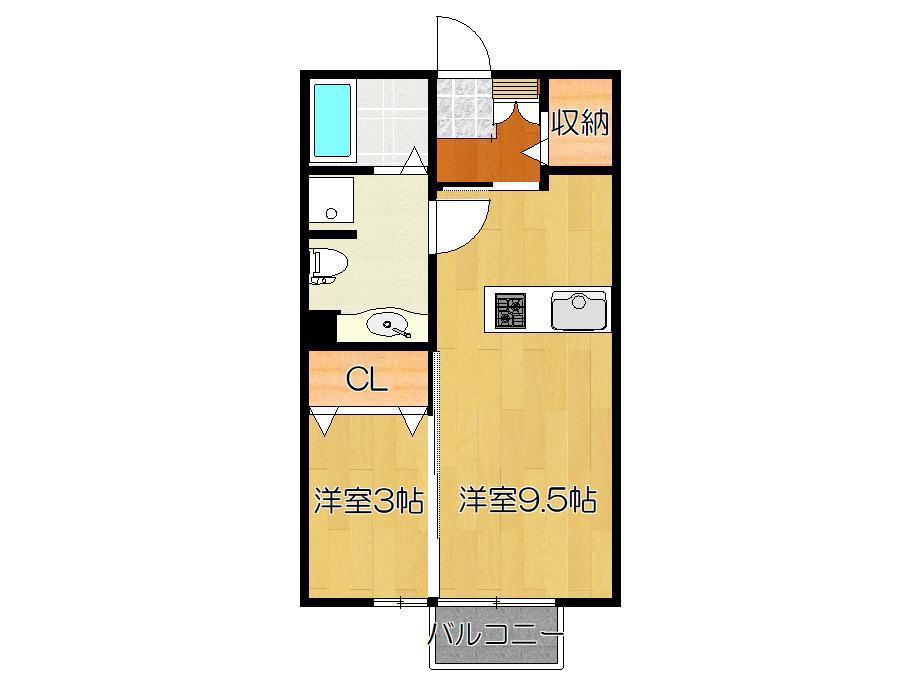 ハッピーライトA棟(1LDK/2階)の間取り写真