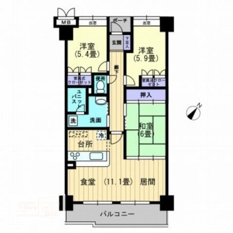 サーパス三条(3LDK/4階)の間取り写真