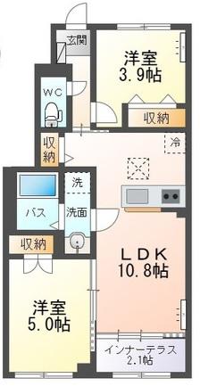 森合アパートA棟(2LDK/1階)の間取り写真