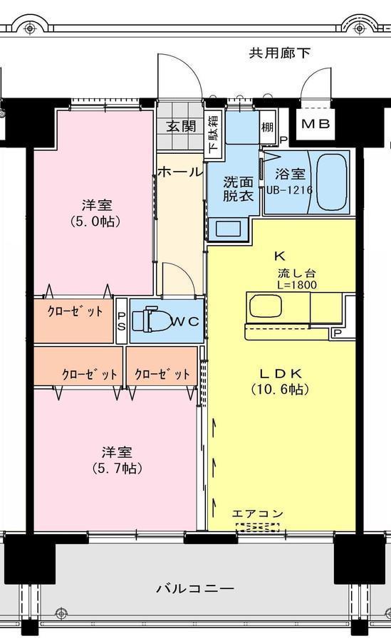 RIVIERE CHAMP(2LDK/2階)の間取り写真