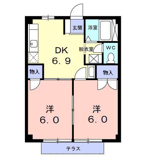 ニューシティ一森 II(2DK/1階)の間取り写真