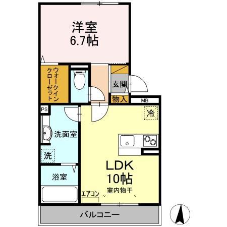 サリジエC(1LDK/2階)の間取り写真