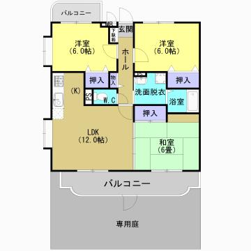 クラルテ古閑B(3LDK/1階)の間取り写真