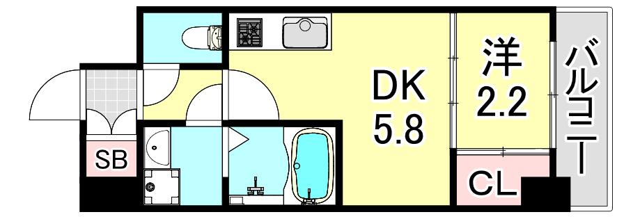 アドバンス神戸ラシュレ(1DK/14階)の間取り写真