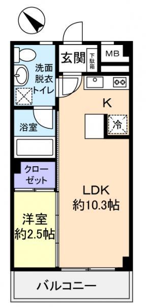 ティアラ緑が丘II(1LDK/1階)の間取り写真