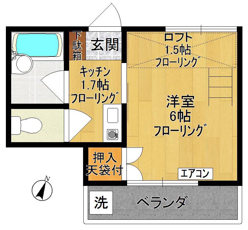 ハウス1990(1K/2階)の間取り写真