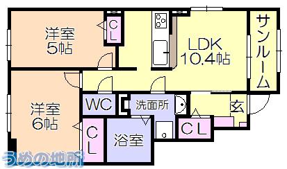 セレノMS A棟(2LDK/1階)の間取り写真