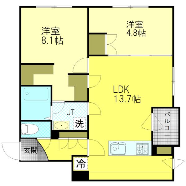 XYZ SHINSAPPORO(2LDK/4階)の間取り写真