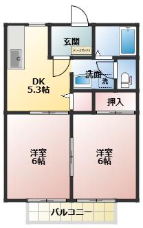 コーポ城内I(2DK/1階)の間取り写真