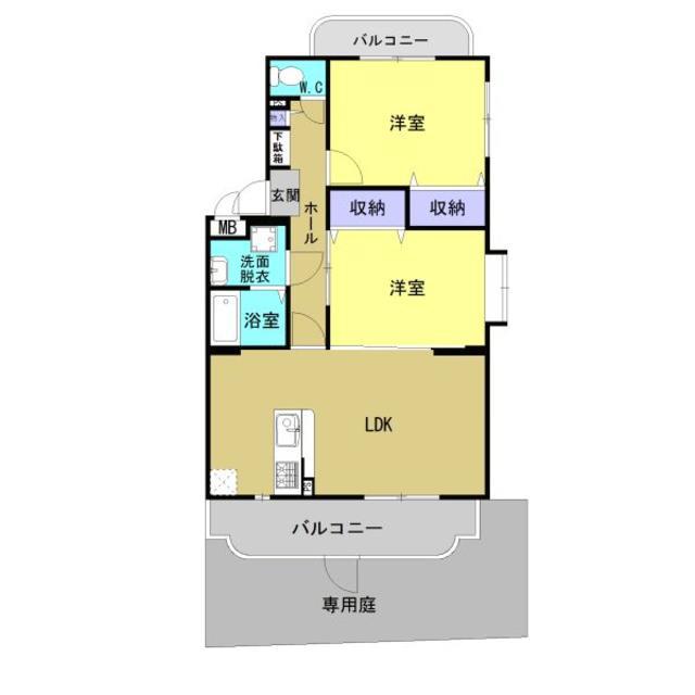 クレセント市坪(2LDK/1階)の間取り写真