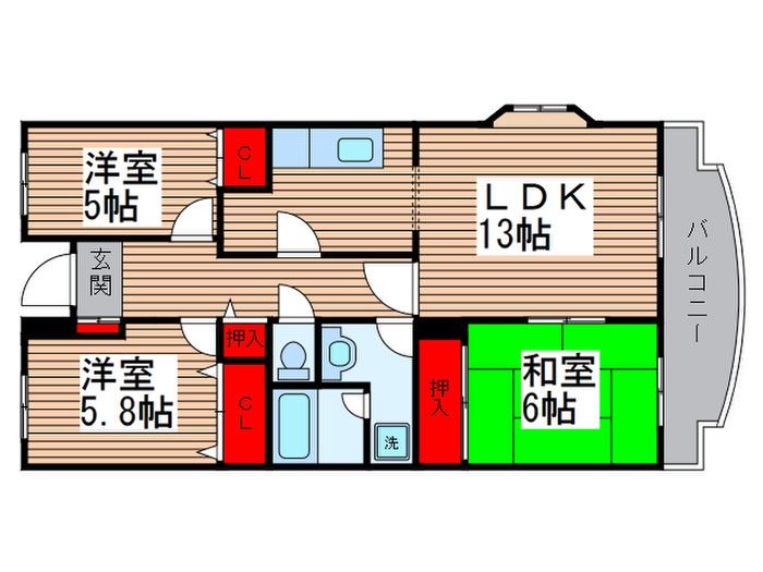イーストパーク胡録台(3LDK/5階)の間取り写真