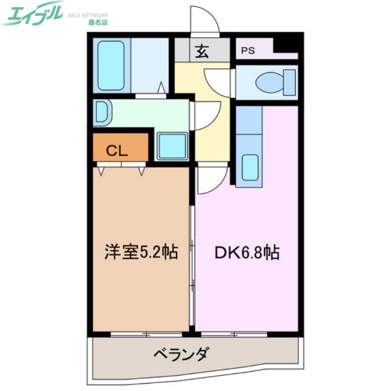 エトワール(1DK/2階)の間取り写真