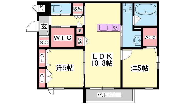 ヴィラージュ下手野(2LDK/3階)の間取り写真