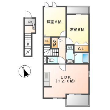 サンシャイン石津 A・E棟(2LDK/2階)の間取り写真
