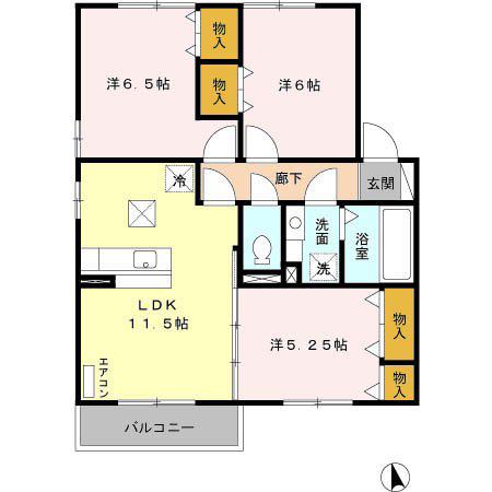 リビングタウン犬塚C(3LDK/1階)の間取り写真
