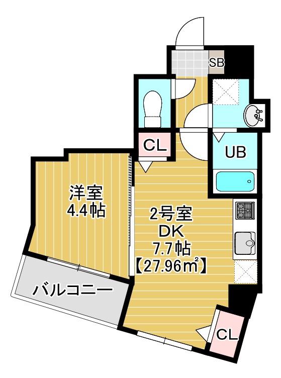AURORO(1DK/7階)の間取り写真