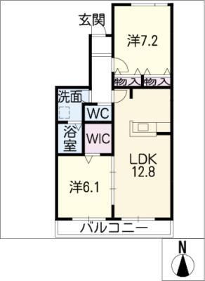 ヴィラ フレンド B棟(2LDK/1階)の間取り写真