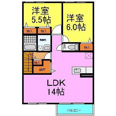 FORESTCAPEたつの(2LDK/2階)の間取り写真