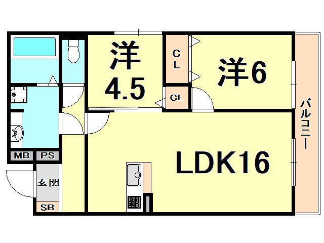 RANA COURT(2LDK/2階)の間取り写真