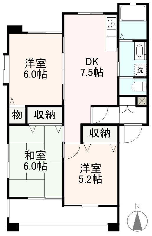 ビレッジパストラルA・B・C・D(3DK/1階)の間取り写真