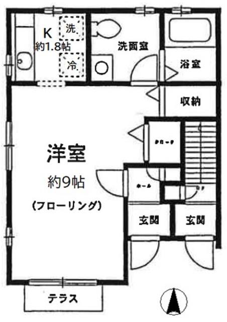 エスポワール弦巻(1K/1階)の間取り写真