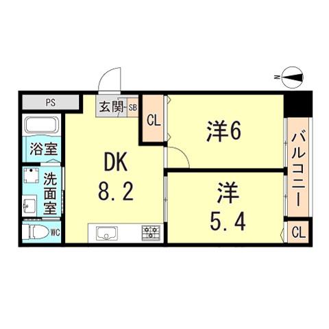 アイビースクエアー南塚口(2DK/1階)の間取り写真