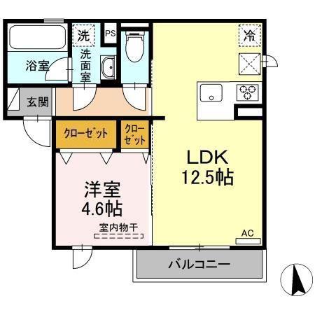 ライブコートII(1LDK/1階)の間取り写真