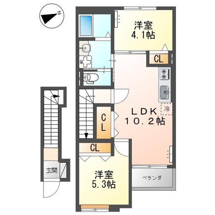 エクセルハイム若狭III(2LDK/2階)の間取り写真