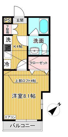 ボヌール(1K/2階)の間取り写真