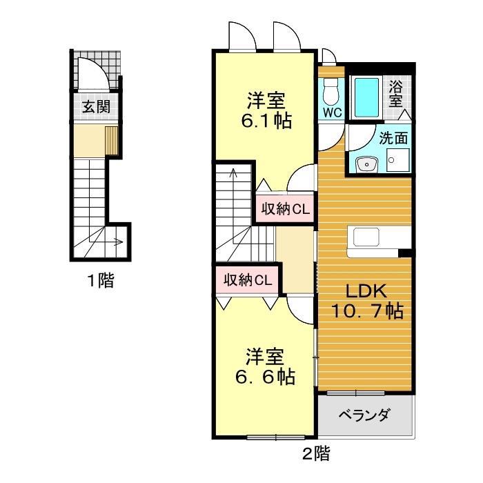 プロニティKS(2LDK/2階)の間取り写真