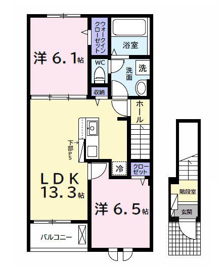 ヒカルサ市原五井(2LDK/2階)の間取り写真