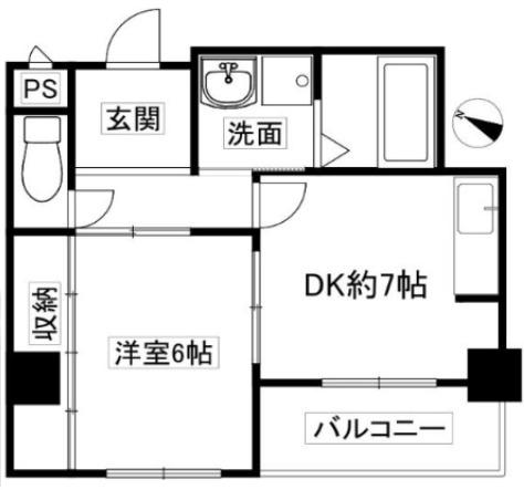 タウンコート六甲(1DK/6階)の間取り写真