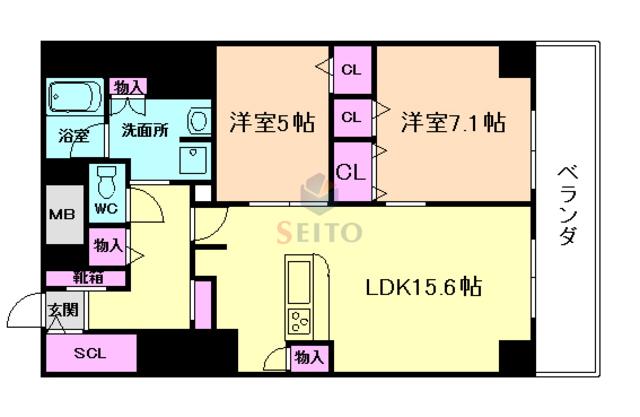 グランセジュール江坂(2LDK/11階)の間取り写真