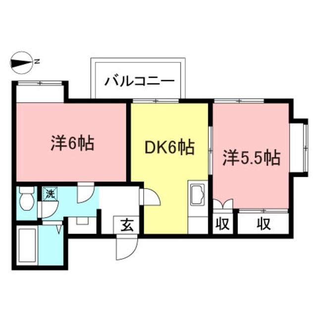 ハイムグロリア宿河原(2DK/3階)の間取り写真