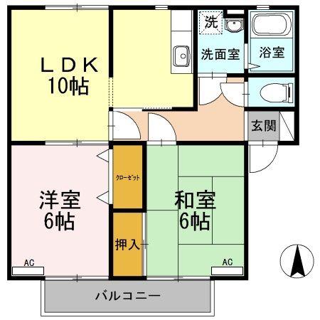 アムールB棟(2LDK/1階)の間取り写真