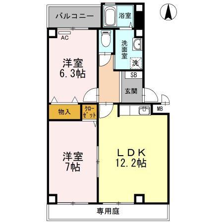 TWIN CASA II棟(2LDK/1階)の間取り写真