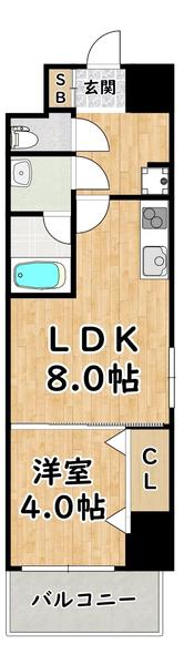 LACASA新北野II(1LDK/2階)の間取り写真