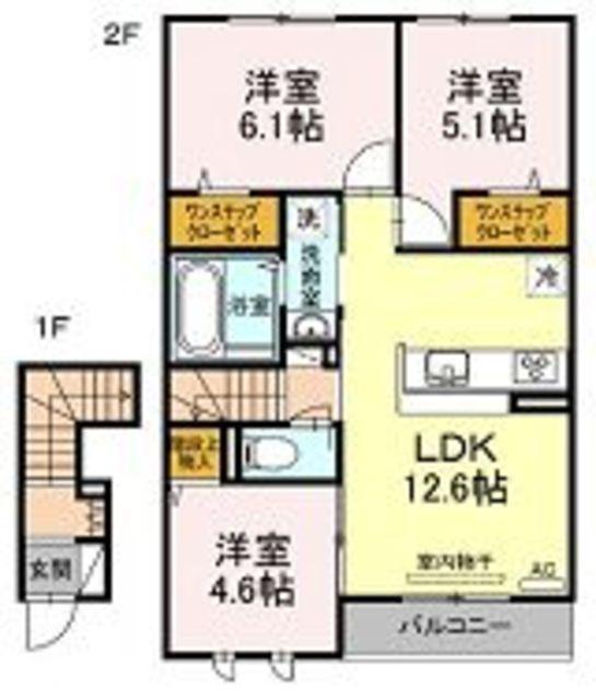メゾン ド プリュネA(3LDK/2階)の間取り写真