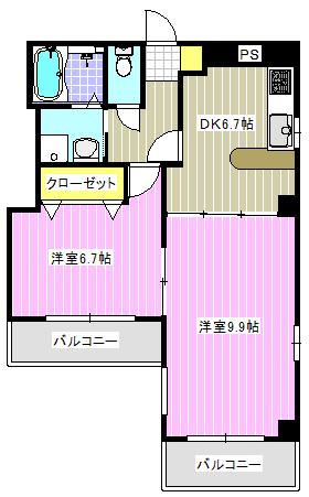 パームサイドビラII(2DK/7階)の間取り写真