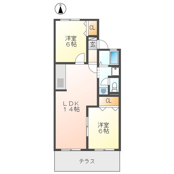 プレジールたちばな(2LDK/1階)の間取り写真
