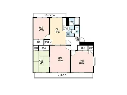 ヴェルディ広沢(4DK/1階)の間取り写真