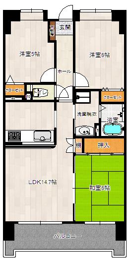 アーバン都城(3LDK/13階)の間取り写真