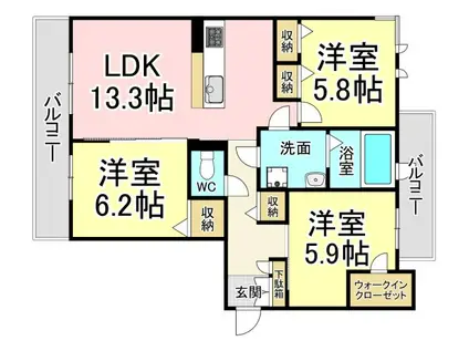 シャーメゾン則松東A(3LDK/2階)の間取り写真